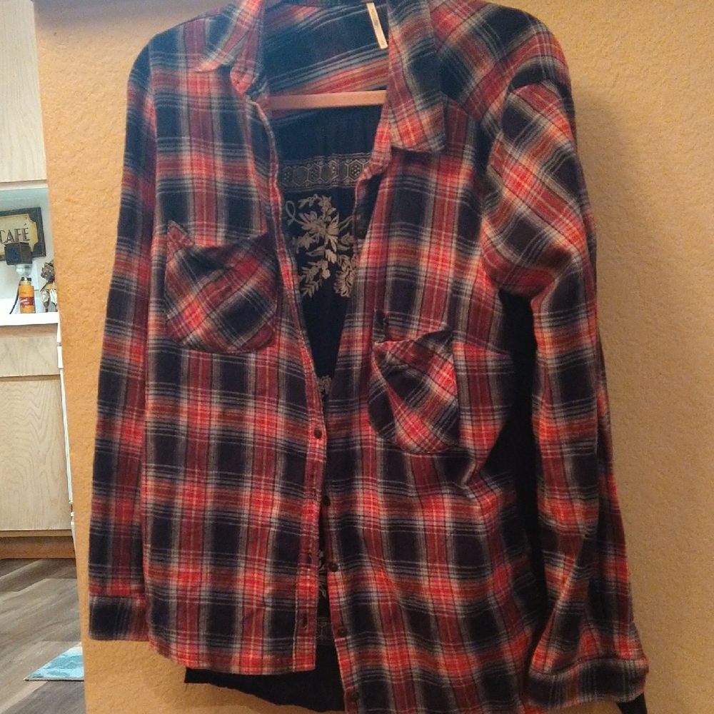 Red and Black Plaid Button-Up Shirt